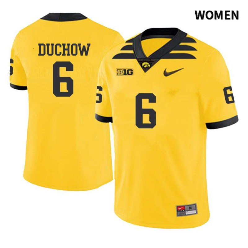 Women's Iowa Hawkeyes NCAA #6 Max Duchow Yellow Authentic Nike Alumni Stitched College Football Jersey NO34G17QX
